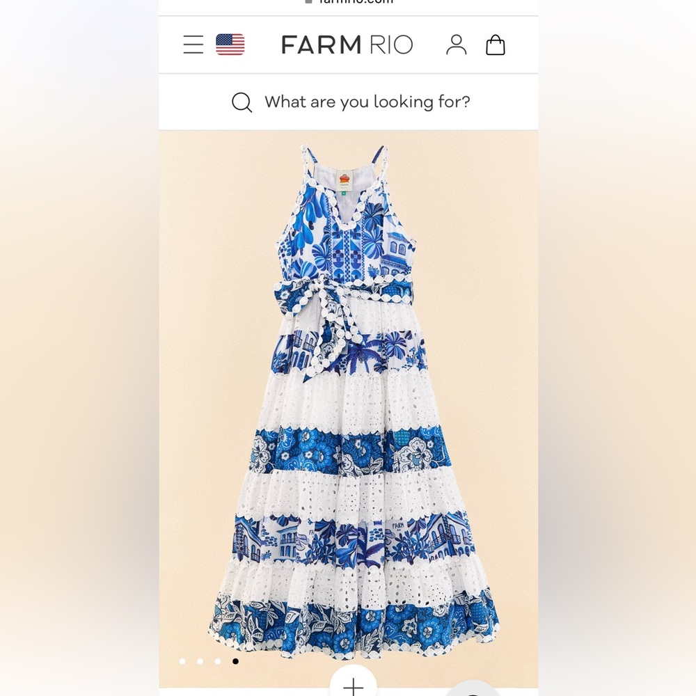 Farm Rio Mixed White And Blue Prints Maxi Dress